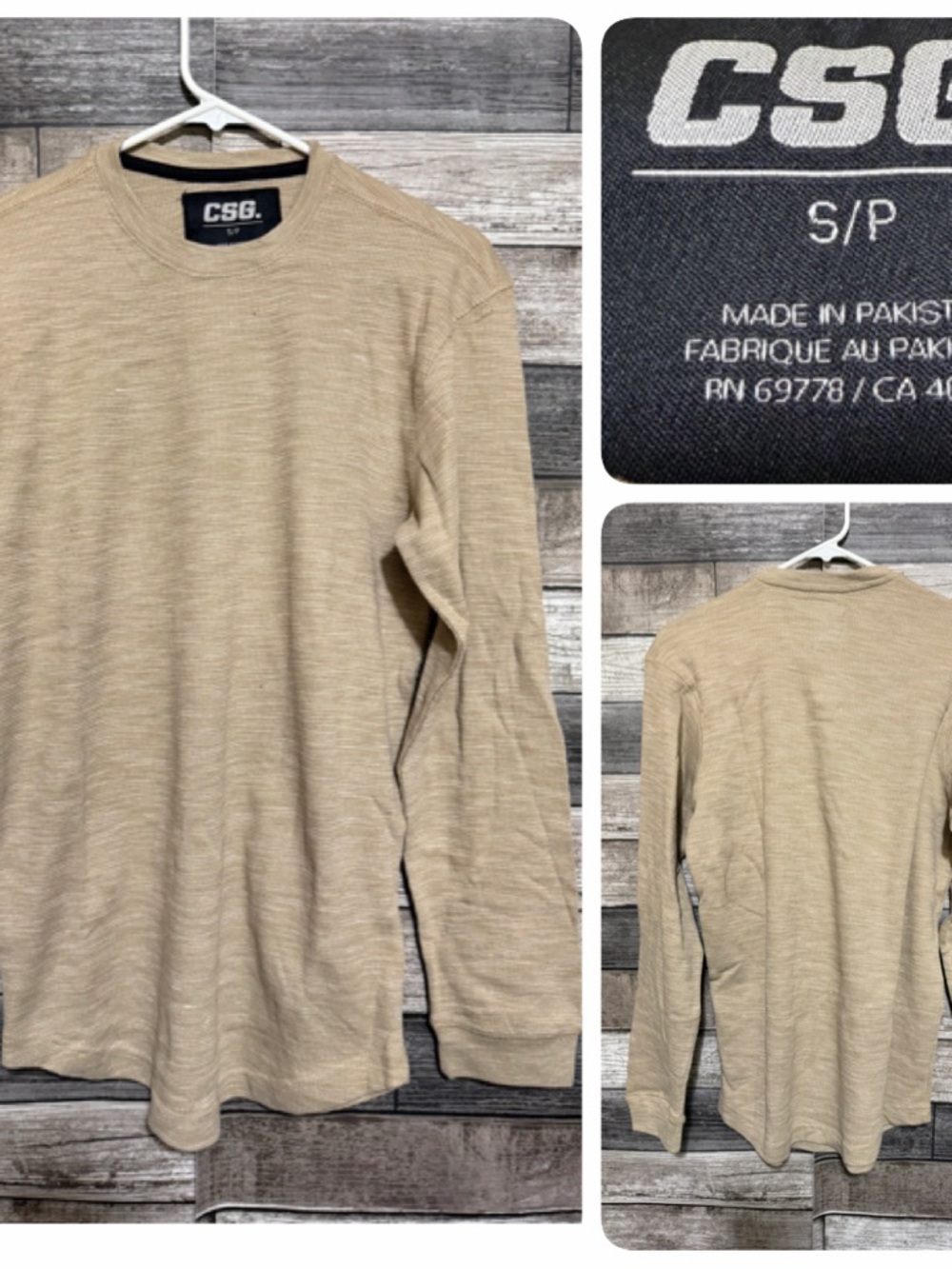 CSG Champs Sports Gear Waffle Knit Thermal Long Sleeve Shirt Men’s S Tan